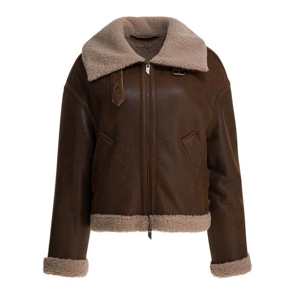 Salvatore Santoro Suede Leather Shearling Jacket tag size 44 Women